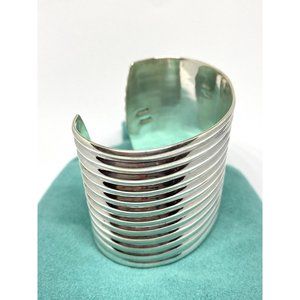 70”S Tiffany & Co Solid 925 Sterling Silver Large Mexico Wide Rib Bracelet Cuff